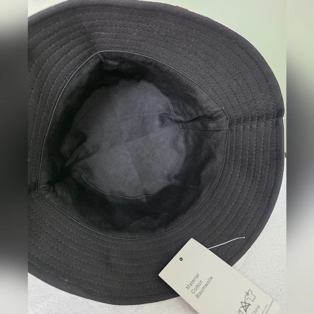 Reversible Cherry Print Bucket Hat, White & Black Cotton, Foldable Fisherman Hat